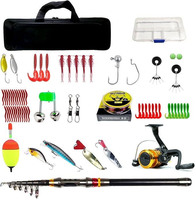 Fishing Line, Fishing Lure Kit, Fishing Spinning Reel,high hardness and long service life. The rod has a EVA handle that makes it comfortable to hold.