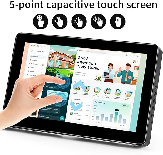 8 inch Small monitor ,250 cd/m2, 16: 9 aspect ratio, Touch screen, with IPS-160 degree full view, Monitor Touchscreen HD 800x480 Small Monitor Dual HDMI Port Mini Monitor for Raspberry Pi Laptop