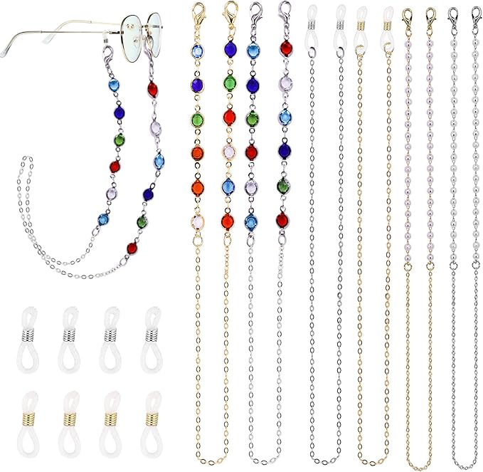 Crystals sunglasses chains both ends have adjustable holder loops with metal coil, Eyeglass Reading Bead Strap Beads Eye Eyewear FOR GIRLS