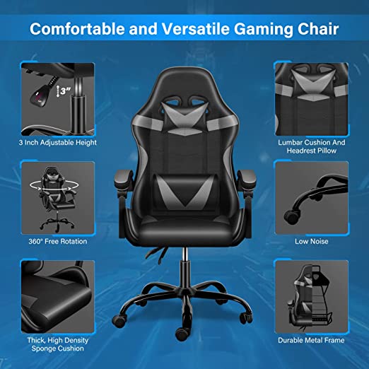 Chair Big and Tall Game Chairs for Adults with Footrest Ergonomic Gaming Computer Chair,  High Back Gaming Chair PU Leather Racing Gamer