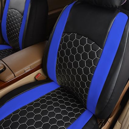 Embroidery designs, extra foam padded brings more comfortable, Blue, Banner car seat Covers Full Set Faux Leather, 40/60 50/50 60/40 Quilted 5MM Thickness spoonge