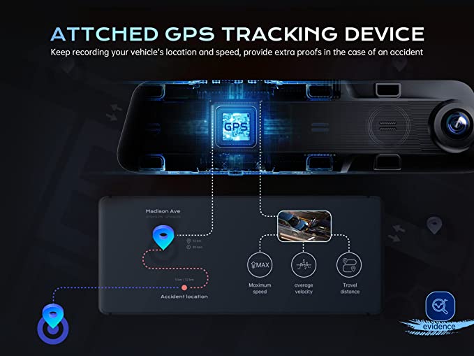 The car camera utilizes the Real 1440P plus HDR technology to provide you with a high-definition image whether in daylight or at night. With advanced image processing technology,P12 Mirror Dash Cam