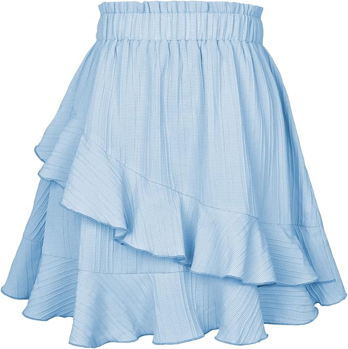 blue floral skirt high waist mini skirt chiffon skirts for women jeans skirt women mini skirt, Mini Skirt High Waist Elastic A Line Swing Beach Skirts Boho Skirts