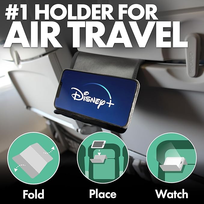 This Flight Flap iphone stand for desk is made of rugged & durable Cordura material and engraved Folden logo, Holder Stand 9x5 – Flexible Stand for Flying, Traveling, in-Flight, Zoom Video Calls, Books – Airplane Travel Essential