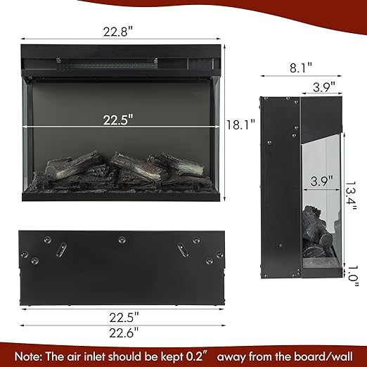 this electric fireplace will keep you warm and cozy during the colder seasons.3-Sided Glass Fireplace Heater w/Remote Control & 8H Timer, Thermostat,Overheat Protection, Indoor Recessed Fireplace Insert for TV Stand, 1500W