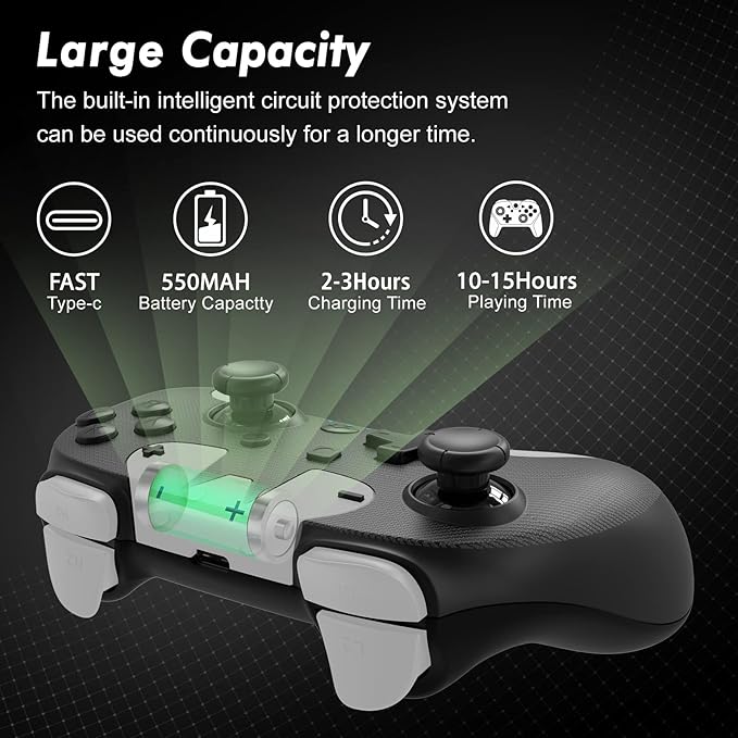 With Turbo function, auto & semi-auto fire functions can be set. The controller auto-fire function can set the speed of 5/12/20 times/sec.  Wireless Switch Controller for Nintendo Switch/Switch OLED/Switch Lite with Macro Button, 3 Levels Turbo Function