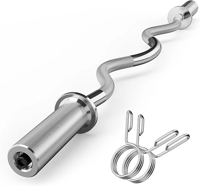 This Olympic curl bar is made of solid steel, with chrome plated surface, providing excellent corrosion resistance and oxidation resistance, 47
