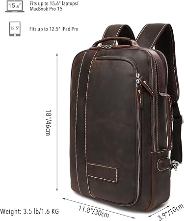 Roomy compartments provide separated space for your 15.6” computer, iPad, files, pens, wallet, notebooks and all your items. Shoulder Travel Bag Rucksack, Brown, Large, Rucksack Backpacks Pure Leather
