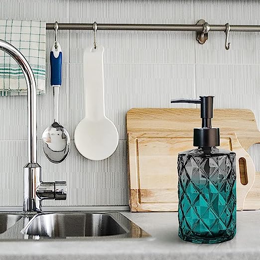 Glass Soap Dispenser with Black Durable Plastic Pump - Hand and Dish Soap, Essential Oil and Lotion Dispenser Kit for Kitchen Bathroom - 2 Pack