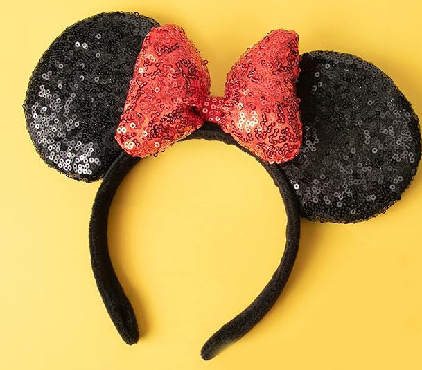 the inside of the bow is filled with PP cotton, which swells and makes it look more attractive; The plastic headband is covered with flannel, 1pcs Mouse Ears Shiny Headband with 3D Bow