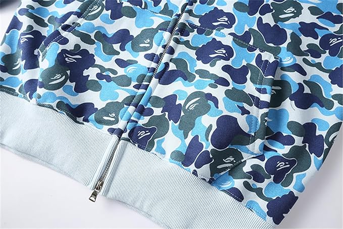 .Big mouth hoodie coat suitable for boys, girls, teenagers, Camo Hoodie Full Zip Sweatshirts
