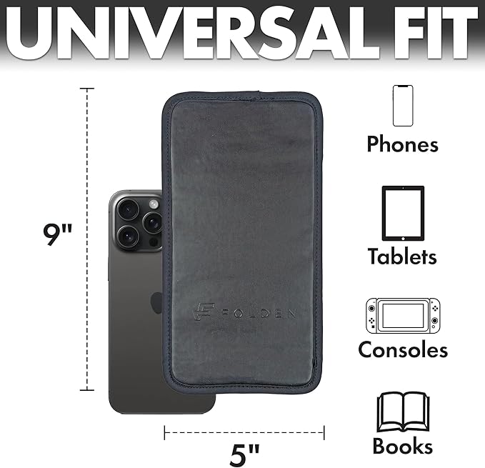 This Flight Flap iphone stand for desk is made of rugged & durable Cordura material and engraved Folden logo, Holder Stand 9x5 – Flexible Stand for Flying, Traveling, in-Flight, Zoom Video Calls, Books – Airplane Travel Essential