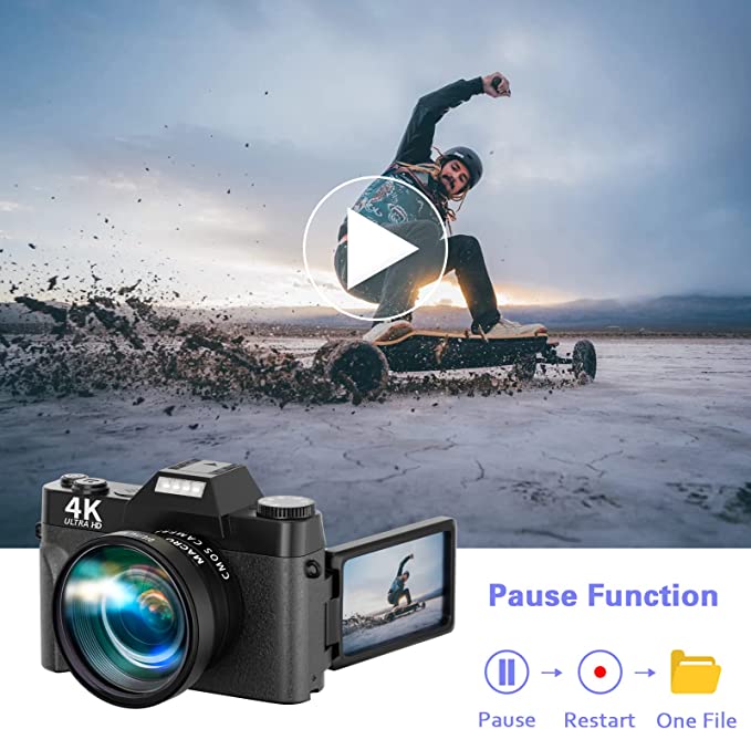 Vlogging Camera, Acoletty Digital Camera for Photography, YouTube Vlog Camera 4K Ultra HD 48MP with SD Card, 16X Digital Zoom, 180 Degree 3" Flip Screen, Wide Angle Lens, Macro Lens