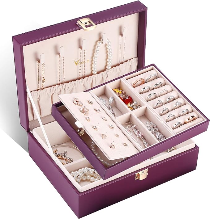 stain resistant and can be cleaned by wiping it gently with a wet cloth. Constructed with wooden frame, sturdy and durable and have long service time. Box Organizer, Large PU Leather Jewellery Organizers Travel Display with Removable Tray