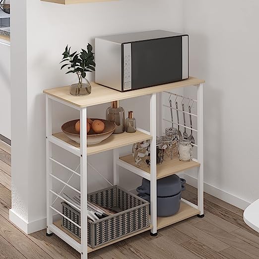 Kitchen Shelves Organizers Bakers Racks with Movable Basket, Coffee Station Table for Home Kitchen