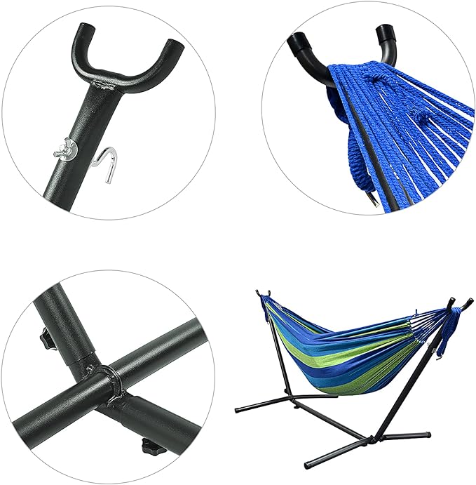 Double hammock with space-saving bracket, space-saving tripod made of heavy steel,