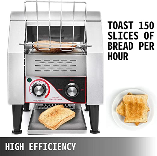 VEVOR Commercial Conveyor Toaster, 150 Slices/Hour, 1340W Stainless Steel Heavy Duty Industrial Toasters w/ 7 Speed Options, Countertop Electric Restaurant Equipment for Bun Bagel Bread Baked Food
