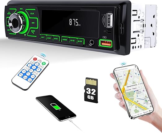 Enjoy uninterrupted connectivity while on the go with our single din bluetooth car radio, Din Car Radio Receiver Car Stereo with APP Control Dual Bluetooth MP3 Player FM Radio, Support USB SD AUX-in+32G SD Card