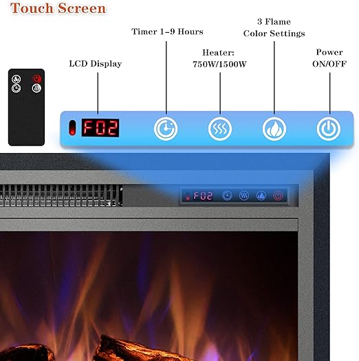 The electric stove possesses simulation woods and lifelike flame, provides an immersive experiences like traditional fireplace.Electric Fireplace Inserts, Recessed Fireplace Heater with Remote Control, Overheating Protection, 750/1500W