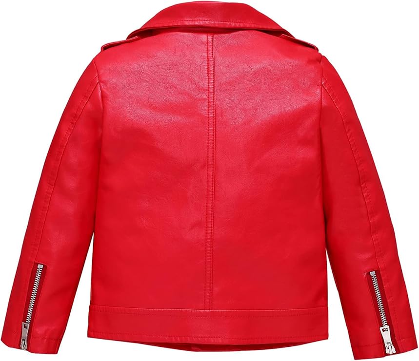 The stand collar adds a trendy touch to the jacket, creating a chic and sophisticated look that will make your girl stand out from the crowd.  Faux Leather Jacket