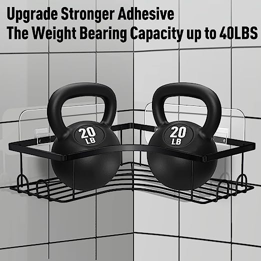 Shower Caddy Shelf Organizer Storage: 4-Pack Adhesive Wall Mount Shower Shelf & Soap Dish Holder & Built-in Hooks, Inside Shower Caddy Basket Shelves, No Drilling Bathroom Rack Black