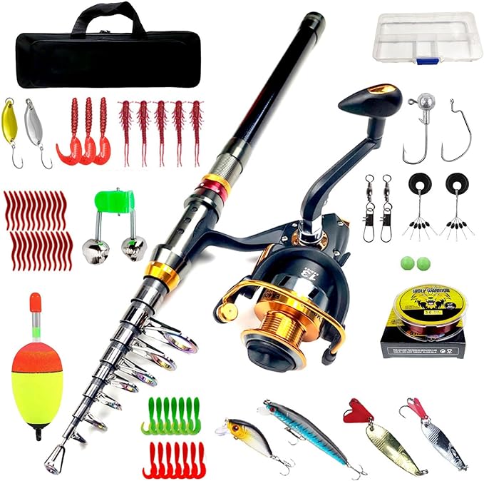 Fishing Line, Fishing Lure Kit, Fishing Spinning Reel,high hardness and long service life. The rod has a EVA handle that makes it comfortable to hold.