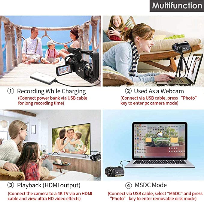 4K Camcorder Vlogging Camera for YouTube ORDRO AC3 HD Video Camera 1080P 60FPS IR Night Vision Camera Recorder Digital Camcorders with Microphone Wide Angle Lens Handheld Stabilizer
