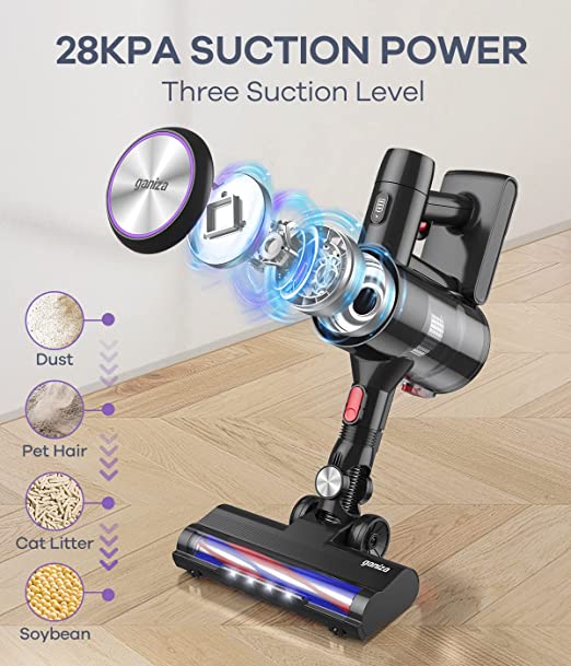 Hi-Speed Brushless Motor, 28Kpa Suction, and up to 40 Minutes Runtime - 6-in-1 Lightweight Design with LED