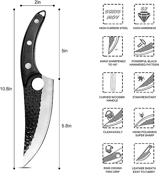 Knife Japan Fillet Knife, Hand Forged High Carbon Stainless Steel Meat Cleaver Knife, Chef Knife for Kitchen, Home and BBQ