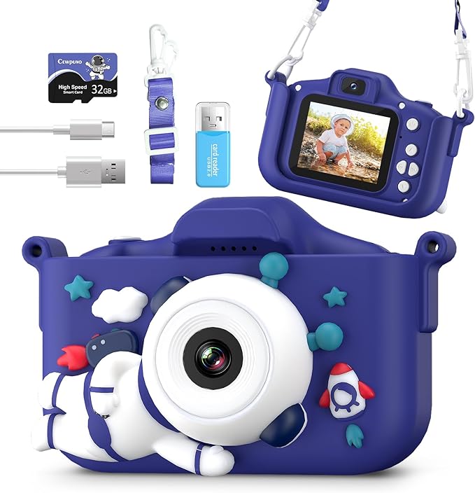 With a dual front and rear HD camera setup and 10x digital zoom,Toddler Camera 2.0 Inch IPS Screen 1080P FHD Selfie Camera 48MP with 32GB Card