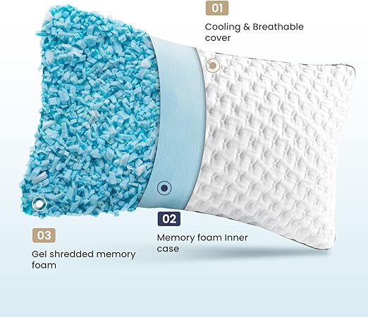 Oreiller Mousse Memoire, Side Back Stomach Sleeper Pillow with Removable Cover, Foam Pillows, Cooling Firm King Size Pillows 2 Pack,