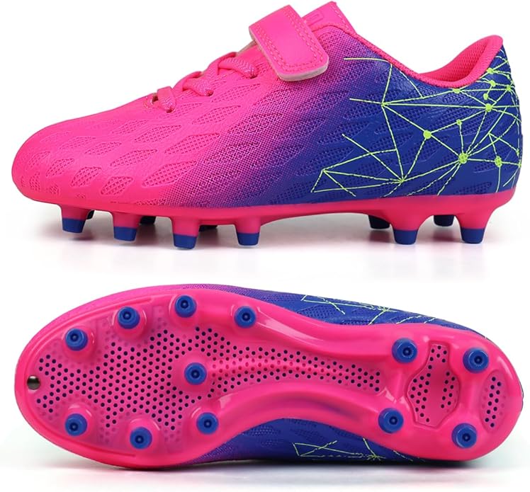 these cleats provide a secure and personalized fit without the hassle of tying laces.Ground Soccer Cleats Girls Boys Athletic Football Shoes