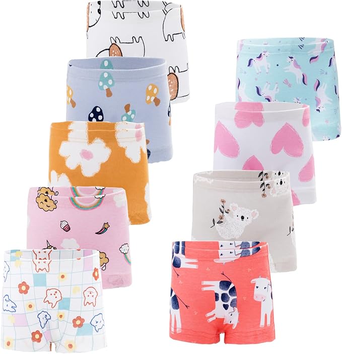 The meterial of the girls panties: It 's soft and comfy, extra strength and durability, non-slip and painless.Underwear with Packs OF 9  Toddler Panties Briefs
