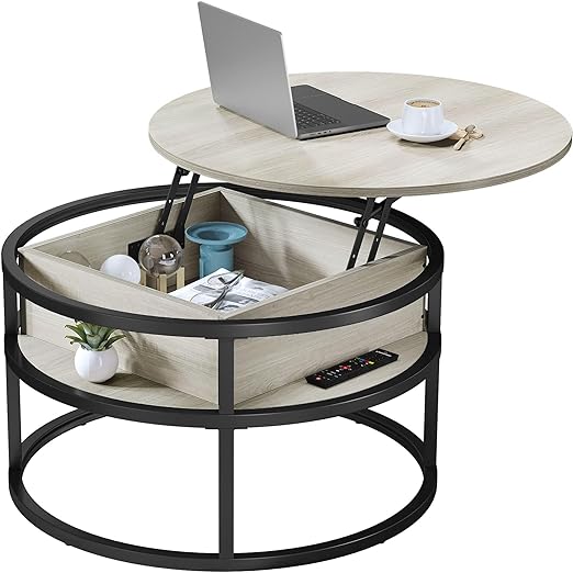 Table with Storage for Home Office,Round Center Tables Living Room,Coffee Tables for Living Room with Hidden Storage Compartment