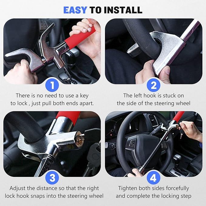 Car Lock, Anti-Theft Car Accessories with 3keys- Car Lock Anti-Theft, Universal Fits Steering Wheel Locks for Car
