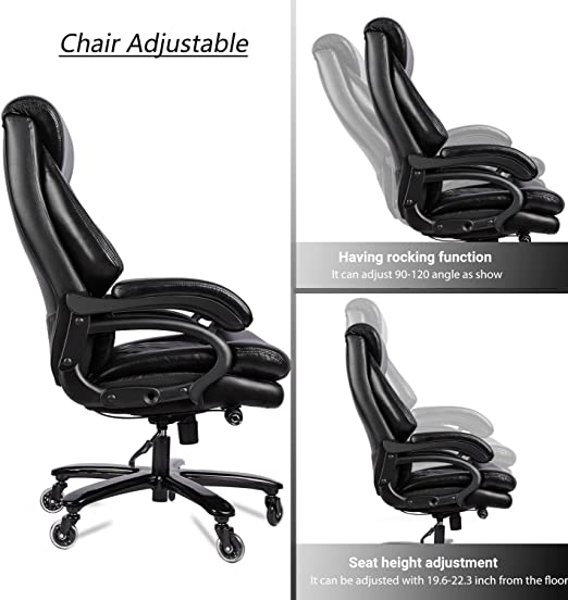 High Back Big & Tall 400lb Leather Office Chair Executive Desk Computer Task Swivel Chair- Heavy Duty Metal Base, Adjustable Tilt Angle, Thick Padding and Ergonomic Design for Lumbar Support