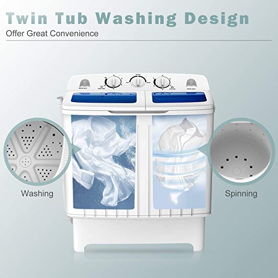 Washer(11Lbs) and Spinner(6.6Lbs), Durable Design, Timer Control, Compact Laundry Washer for RV
