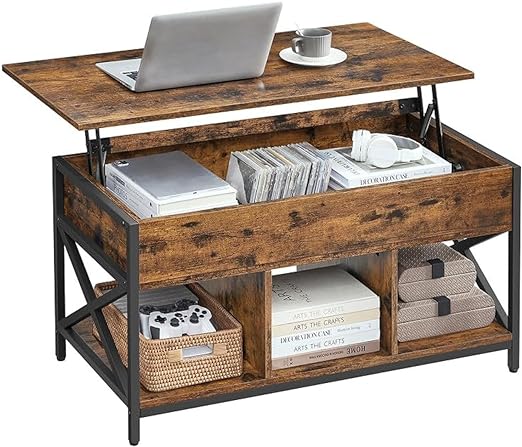 coffee table easily. The veneer of the tabletop is water-resistant,Top Coffee Table for Living Room, Industrial Coffee Table with Hidden Compartments and Storage Shelf,