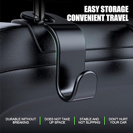 Hanging Handbags, Wallets Grocery Bags Cloth Kid's Toy Holder Fit Universal Car Vehicle,  4pcs Black Car Headrest Seat Hook Hidden Car Rear Seat Hanger Storage Hooks