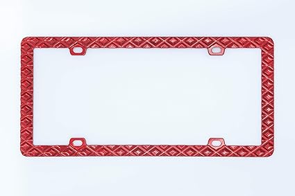 3D Waffle Pattern Red License Plate Frame