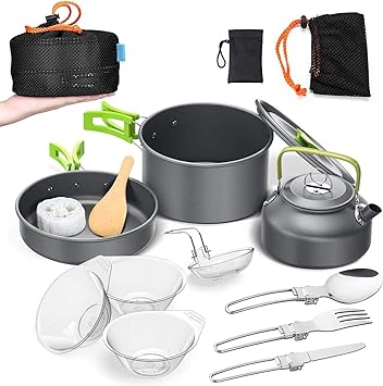 Portable Outside Camping Cooking Set Lightweight Camping Pots and Pans Non-Stick Kettle Outdoor, Lightweight design is portable to carry. The small size and foldable handles on pot can be foldable to save space