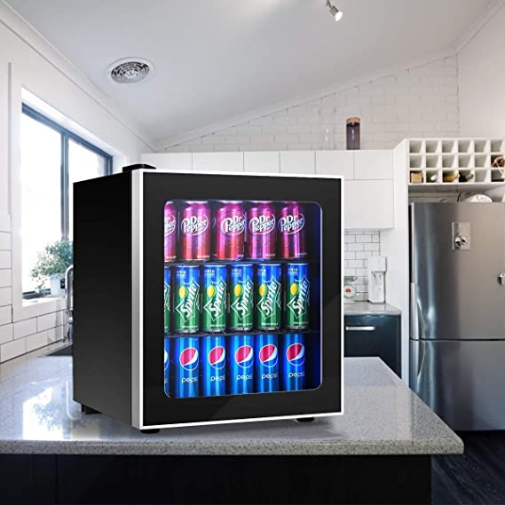 60 Can Mini Drink Fridge and Cooler, Portable Refrigerator with Adjustable Removable Shelves,
