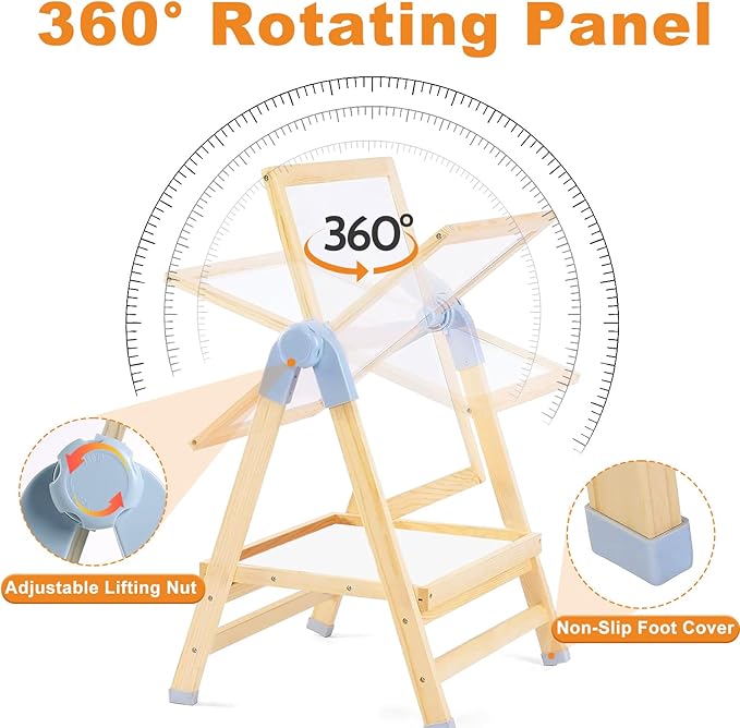There is no doubt that even if your child grows up, he can always use it. when the drawing easel is rotated to be flat,Kids Easel Double Sided Wooden Easel Standing, 4 in 1 White Board & Magnetic Drawing Board & Tabletop Easel,