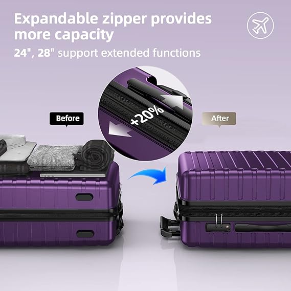 3 PIECE LUGGAGE SETS: ABS+PC hardshell material, durable and lightweight, Luggage Hardside Lightweight Durable Suitcase sets