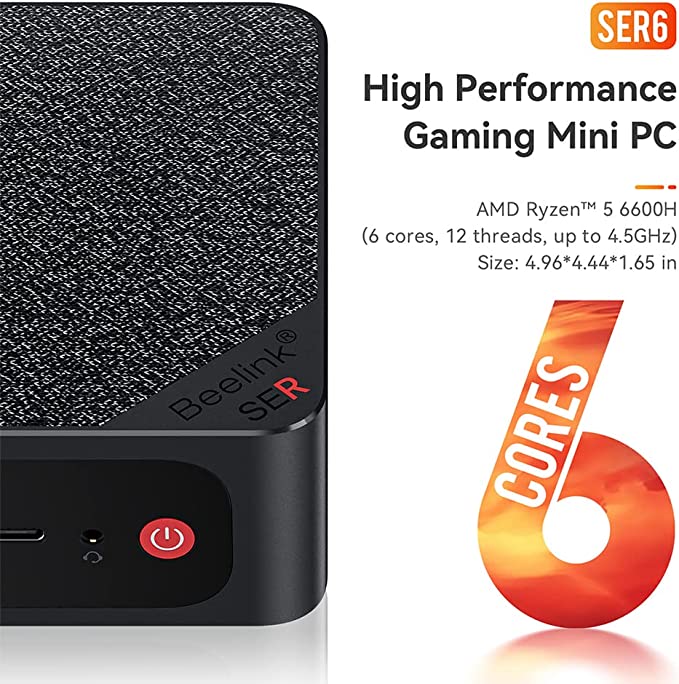 Beelink SER6 Versatile Mini PC, AMD Ryzen 5 6600H(up to 4.5GHz) 6C/12T, Mini Computer 16GB DDR5 RAM 500GB NVME SSD, Mini Desktop Computer 4K@60Hz Triple Display/WiFi6/BT5.2 for Gaming/Home/Office