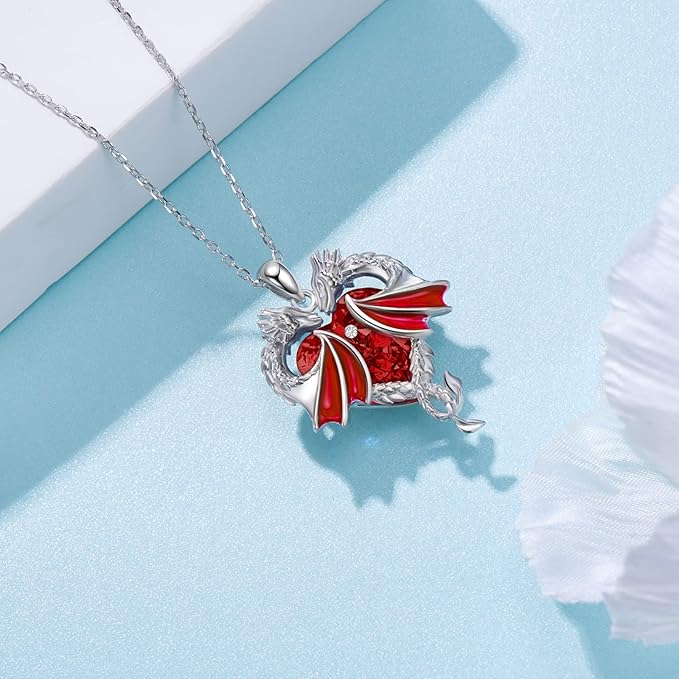 The combination of dragon and crystal design can reflect unique light no matter what kind of light.  Necklace 925 Sterling Silver Dragon Crystal Necklace for Women Dragon Jewelry Gifts for Women Girls