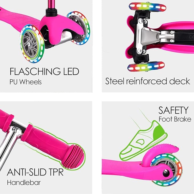 Kick Scooter for Toddlers 3-6 Years Old, Boys and Girls Scooter with Light Up Wheels,