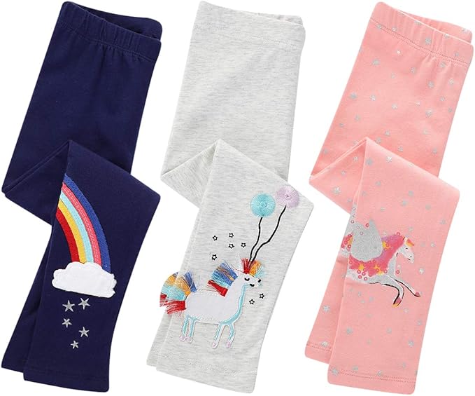:95% cotton and 5% Spandex-comfortable and flexible.Girls printed legs are comfortable, lightweight, and durable. Whether your child is going to school or enjoying a leisurely weekend at home Girls and Toddlers' Cotton Stretch Leggings,3T-7T, Pack of 3