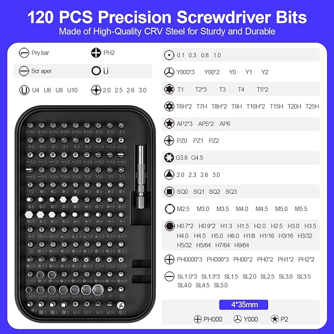 Tool for car ,Phone Watch Camera Laptop, Electronics Tool Kit with 120 Bits Magnetic Screwdriver Set