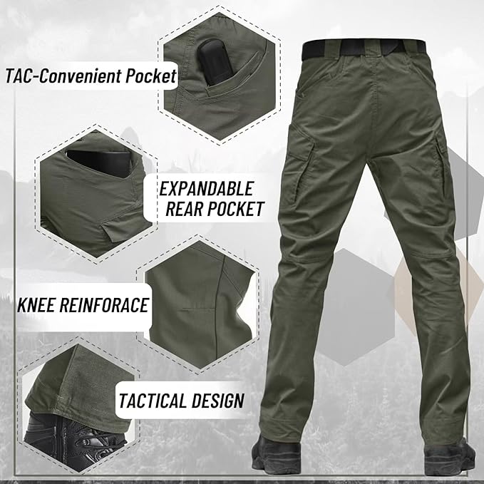 Perfect for Military, hunting, hiking, climbing ,cycling and other outdoor activities, Water Resistant Military Cargo Hiking Pants Lightweight Ripstop Work Pants